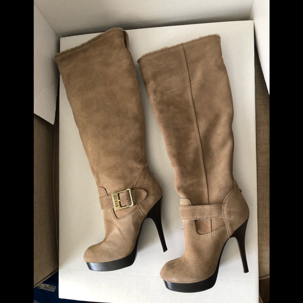 Guess Edesia Tan Suede Knee High Boots